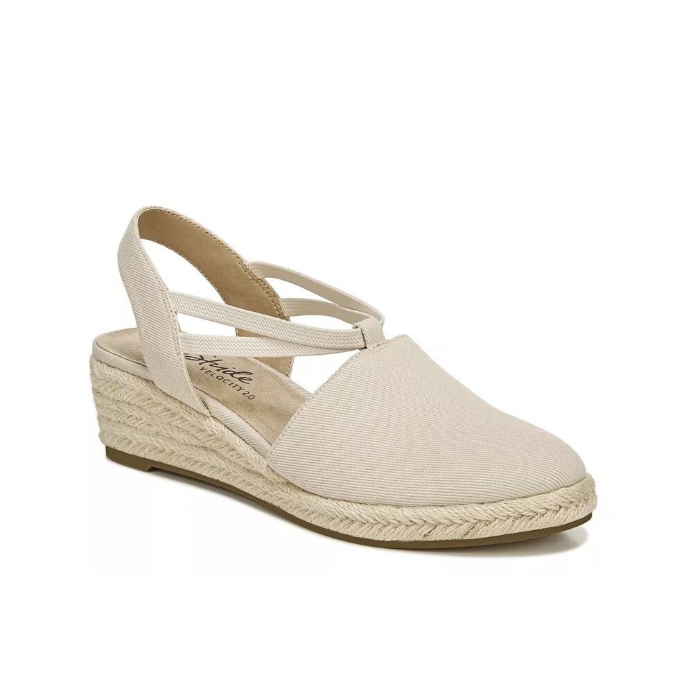 Life Stride Womens 11 M Almond Canvas Katrina 2 Wedge Heel Sandals NIB TA9